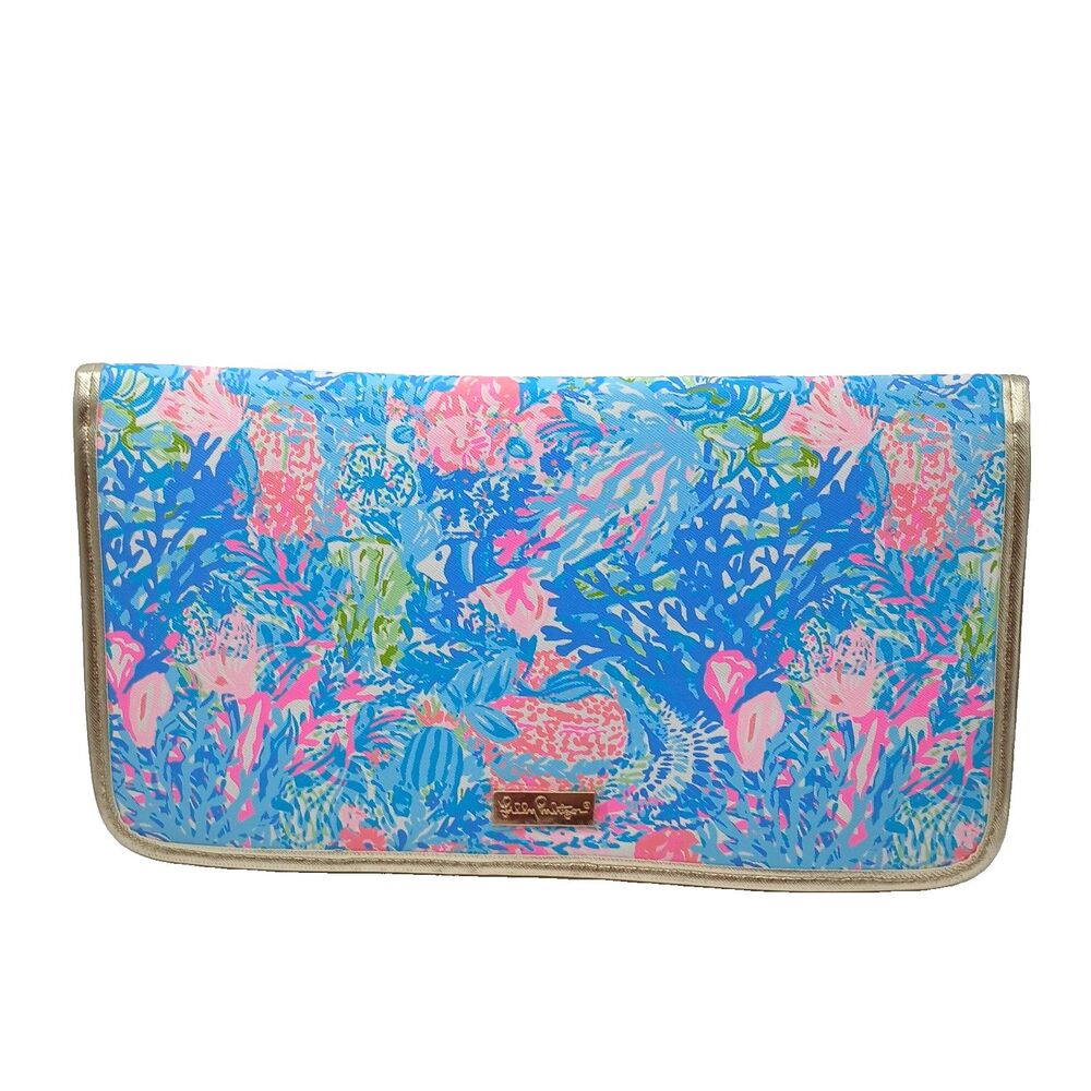 Lilly Pulitzer Travel Organizer Fished My Wish Vacation Clutch Bag Pink Blue